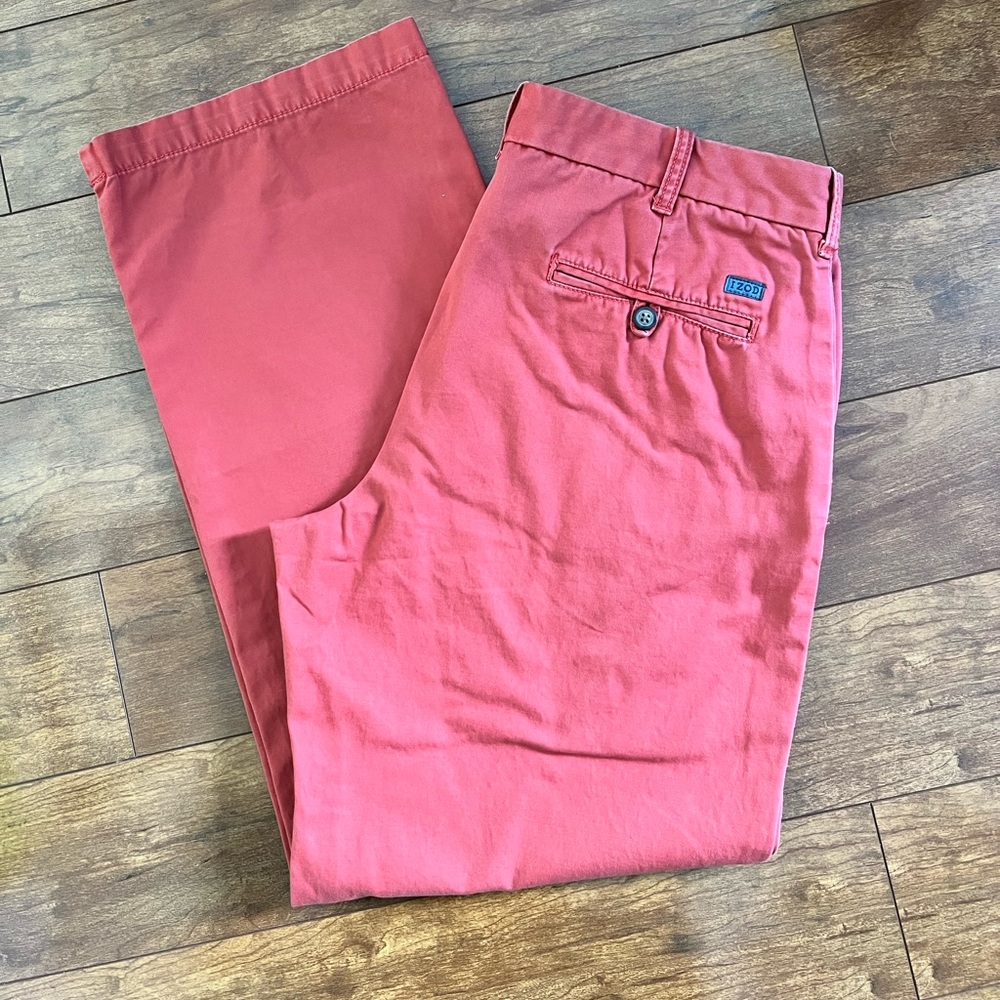 IZOD Flat Front Saltwater Straight Fit Red Pants-Size 34 x 32